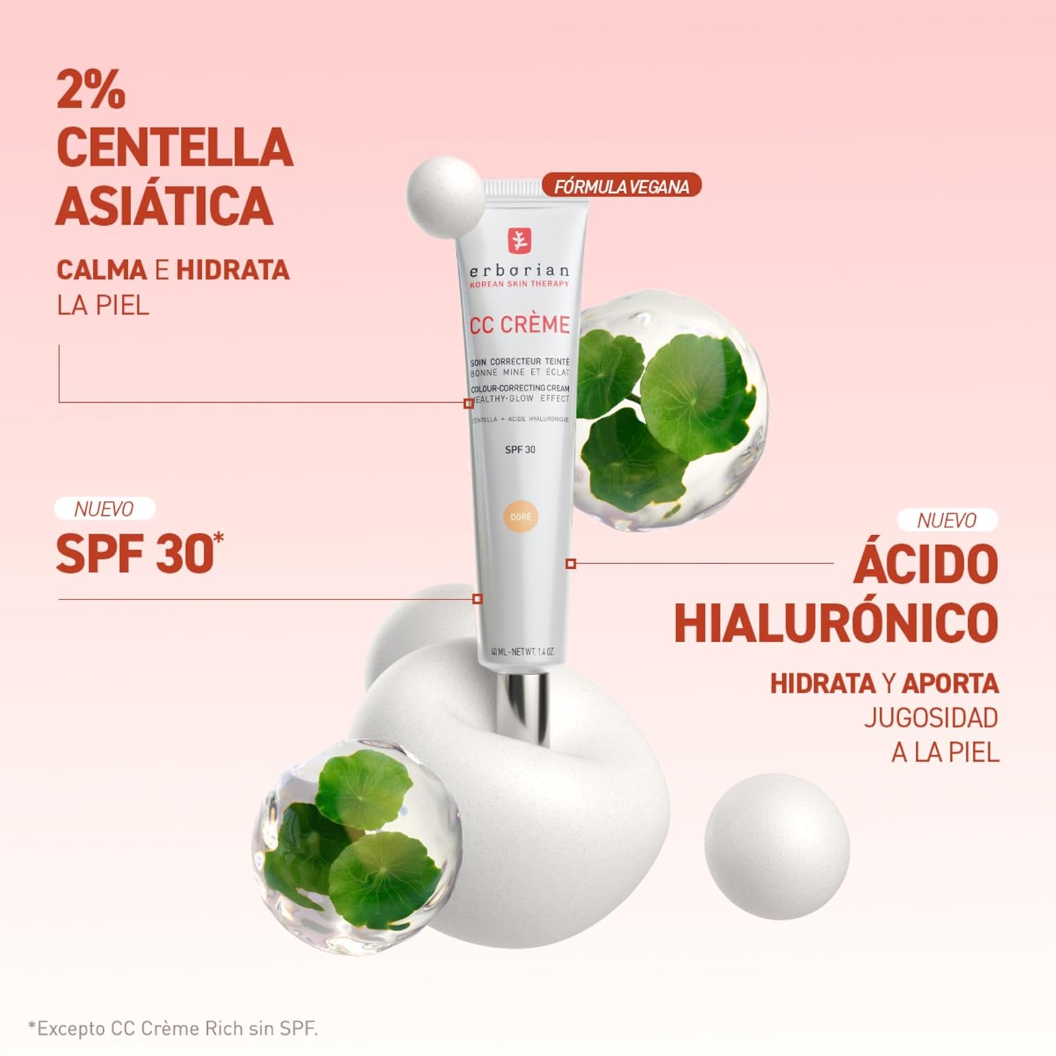 Erborian - CC Crème Con Centella Asiática - Crema Facial Iluminadora De Alta Definición Y Maquillaje - Protección Solar SPF 30 - Cosmética Coreana