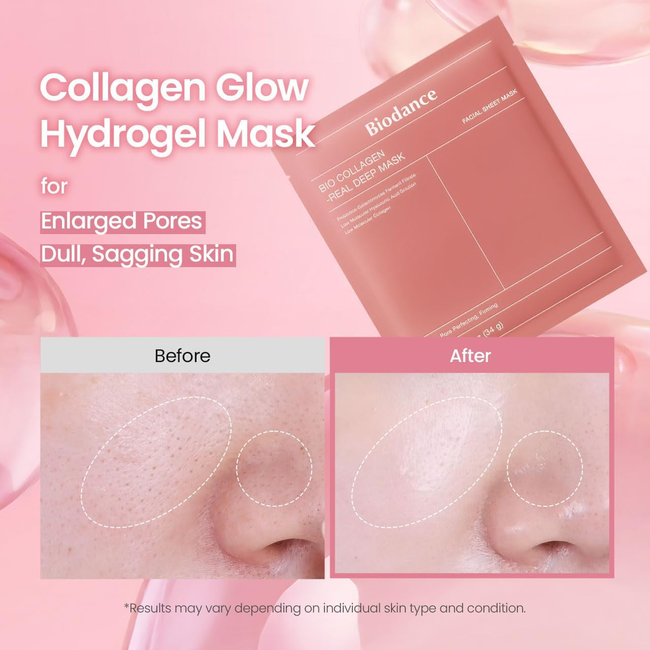 BIODANCE Bio-Collagen Real Deep Mask - Mascarilla Nocturna Hidratante, Minimiza Poros Y Mejora La Elasticidad - Mascarilla Facial De Hidratación Profunda Con Colágeno - 34G X 4 Unidades