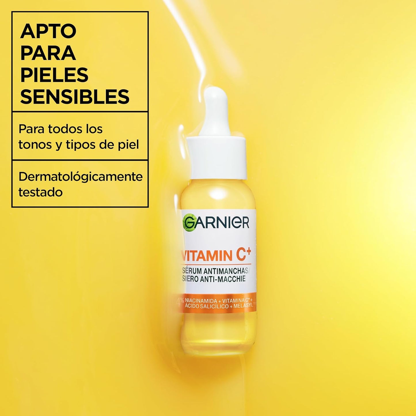 Garnier Skinactive Vitamina C Sérum Antimanchas De Día Con 4% De [Vitamina C + Niacinamida + Ácido Salicílico + Melasyl™]. Nº 1 Del Mundo. Reduce El 70% De Las Manchas Oscuras En Solo 5 Días. 30 Ml