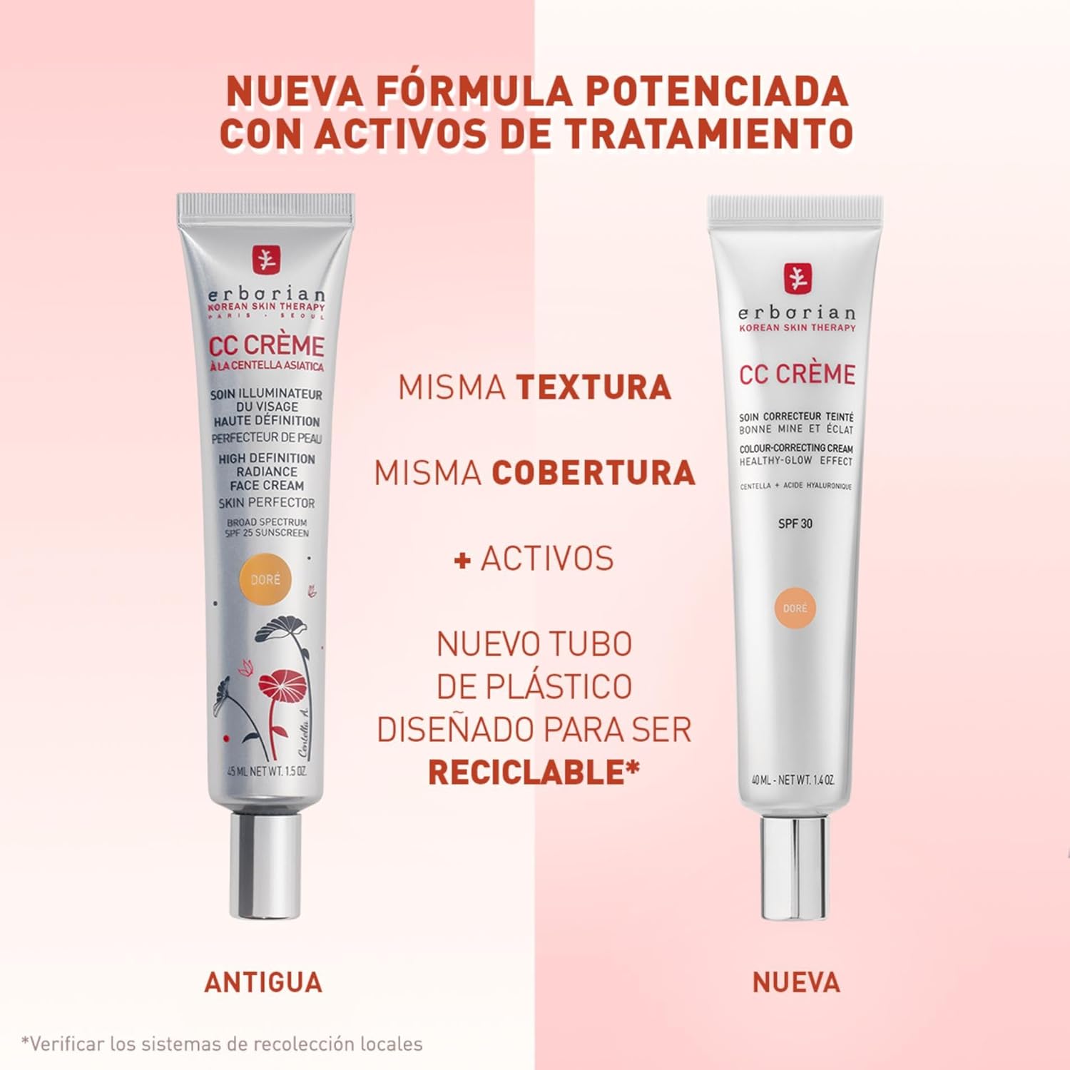 Erborian - CC Crème Con Centella Asiática - Crema Facial Iluminadora De Alta Definición Y Maquillaje - Protección Solar SPF 30 - Cosmética Coreana