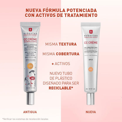 Erborian - CC Crème Con Centella Asiática - Crema Facial Iluminadora De Alta Definición Y Maquillaje - Protección Solar SPF 30 - Cosmética Coreana