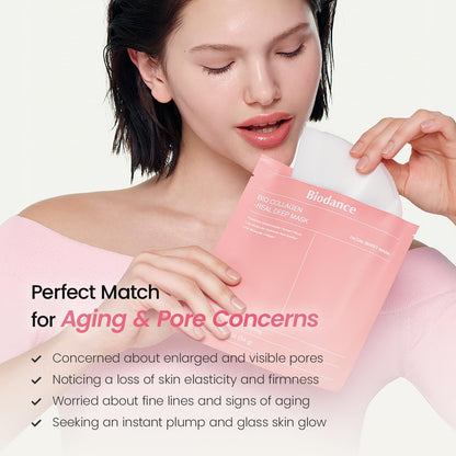 BIODANCE Bio-Collagen Real Deep Mask - Mascarilla Nocturna Hidratante, Minimiza Poros Y Mejora La Elasticidad - Mascarilla Facial De Hidratación Profunda Con Colágeno - 34G X 4 Unidades