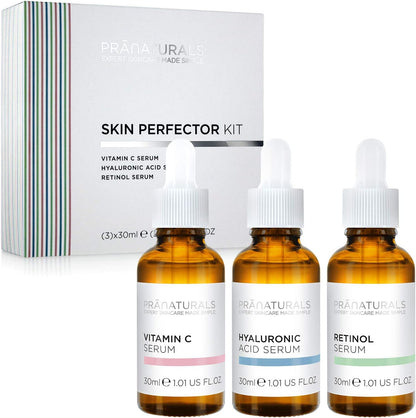 Pranaturals Kit De Sérums Faciales 3X30Ml - Ácido Hialurónico, Retinol Y Vitamina C - Borra Las Líneas Finas Y Las Arrugas, Enriquecido Con Aceites Y Vitaminas Naturales