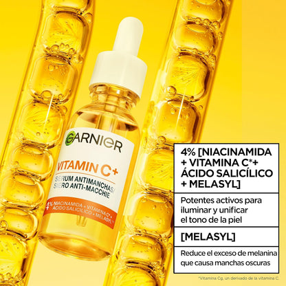 Garnier Skinactive Vitamina C Sérum Antimanchas De Día Con 4% De [Vitamina C + Niacinamida + Ácido Salicílico + Melasyl™]. Nº 1 Del Mundo. Reduce El 70% De Las Manchas Oscuras En Solo 5 Días. 30 Ml