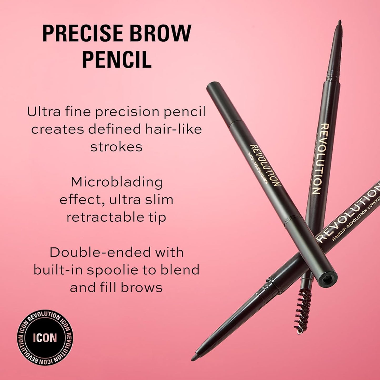 Makeup Revolution, Precise Brow Pencil, Lápiz De Cejas De Doble Punta Y Pincel En Espiral, Punta Fina, Marrón Medio, 9G