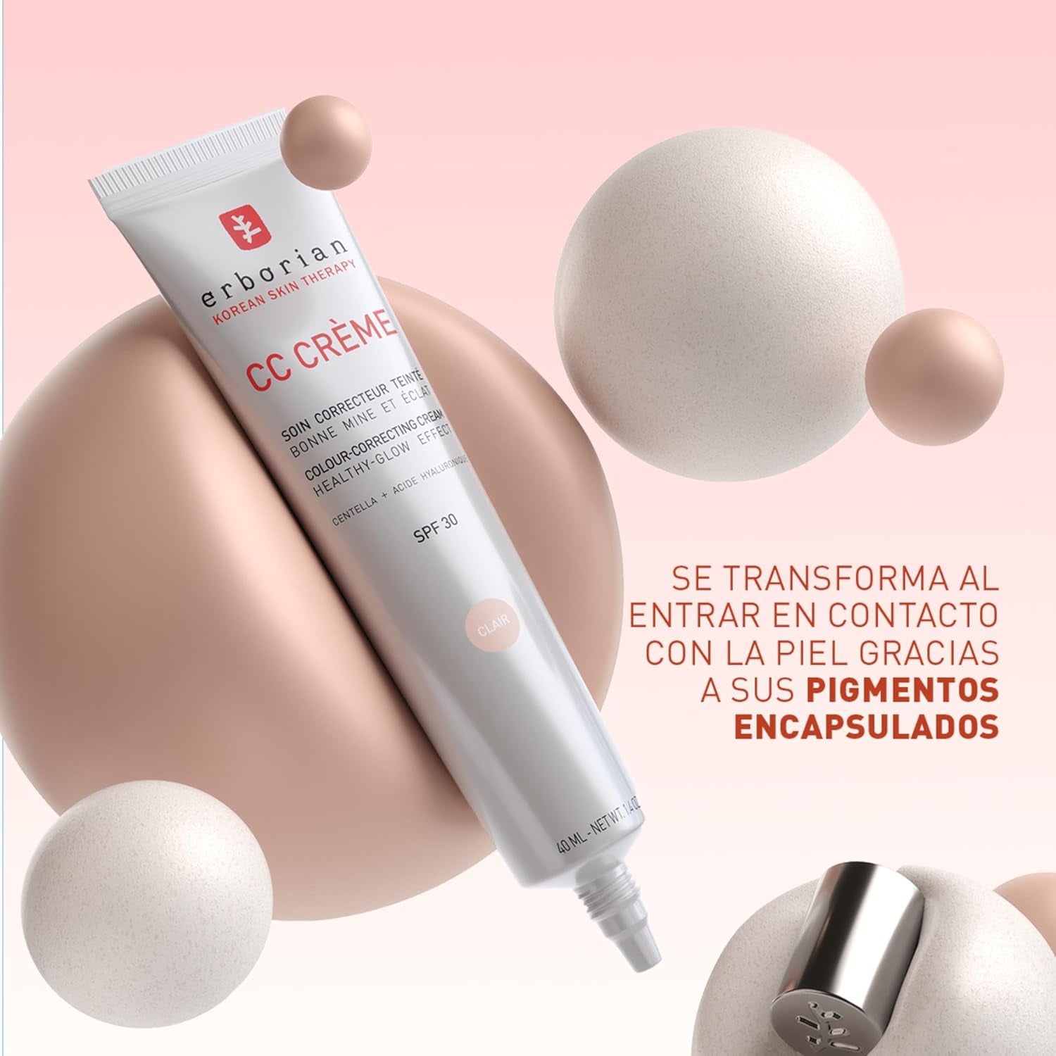 Erborian - CC Crème Con Centella Asiática - Crema Facial Iluminadora De Alta Definición Y Maquillaje - Protección Solar SPF 30 - Cosmética Coreana