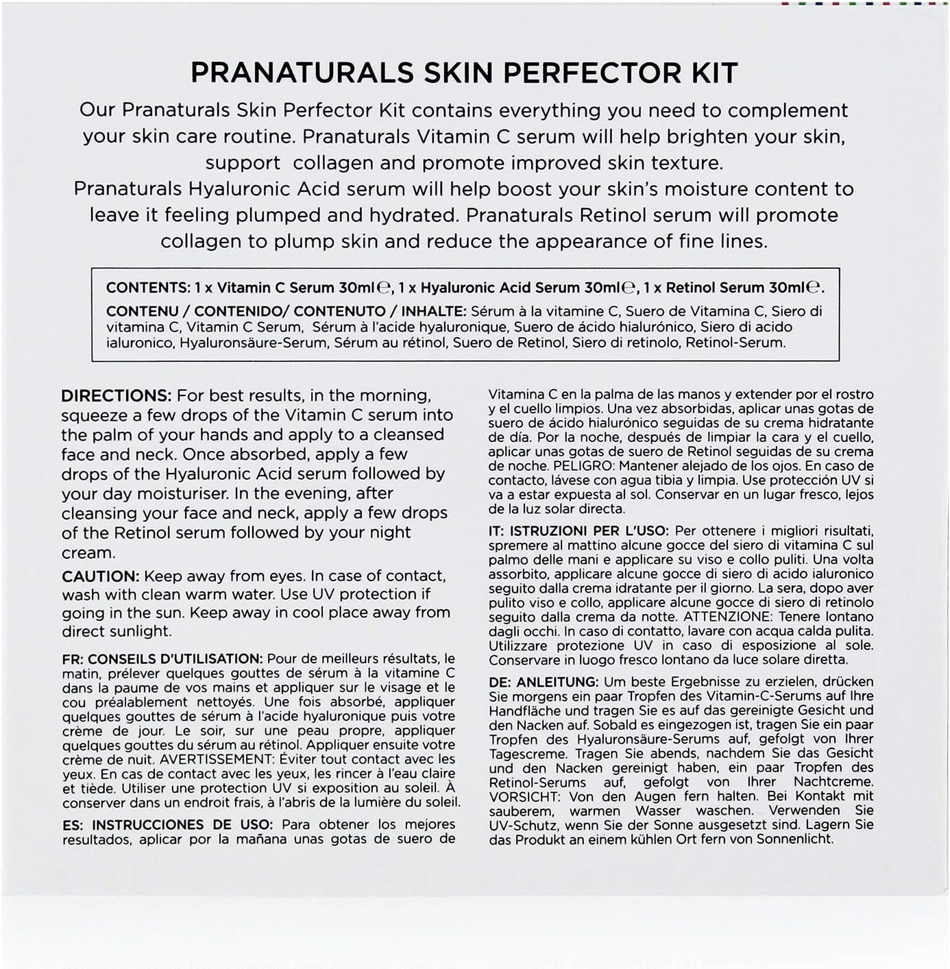Pranaturals Kit De Sérums Faciales 3X30Ml - Ácido Hialurónico, Retinol Y Vitamina C - Borra Las Líneas Finas Y Las Arrugas, Enriquecido Con Aceites Y Vitaminas Naturales