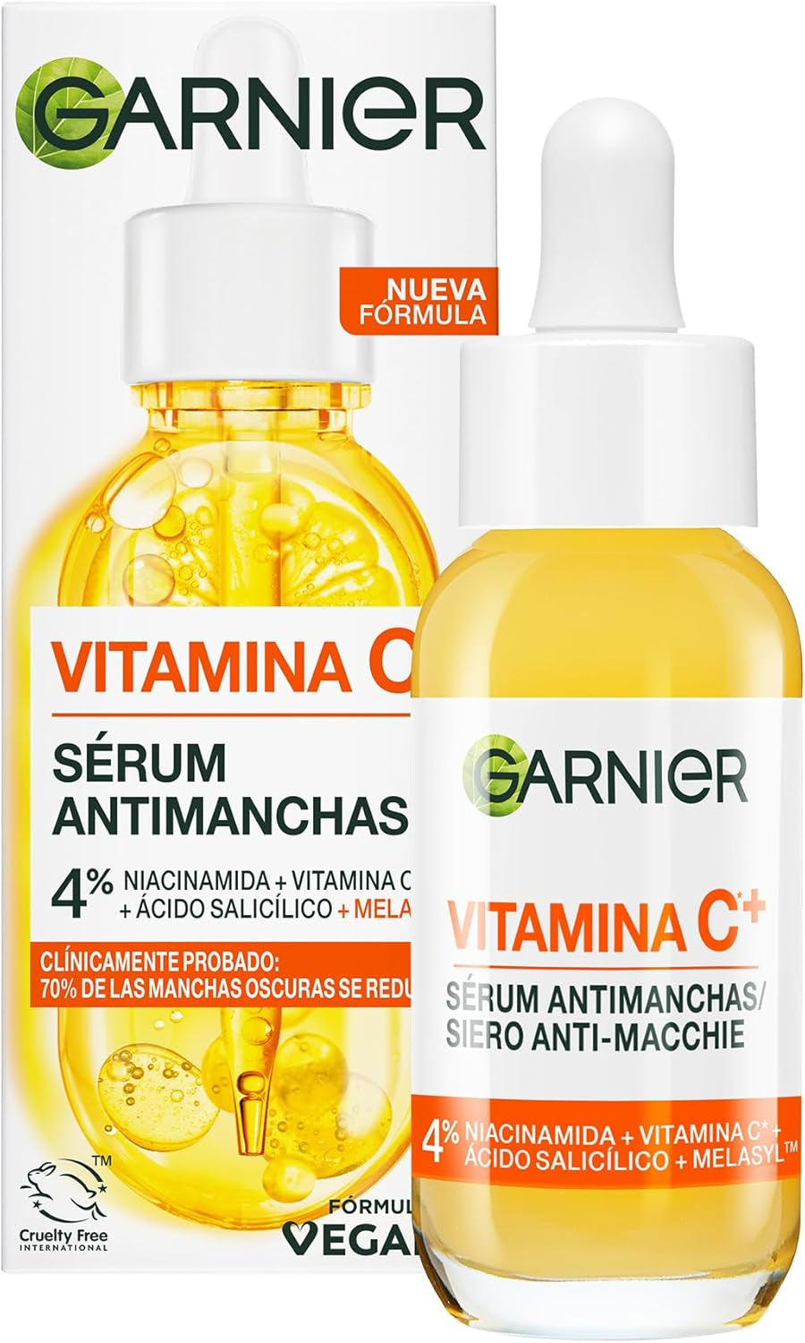 Garnier Skinactive Vitamina C Sérum Antimanchas De Día Con 4% De [Vitamina C + Niacinamida + Ácido Salicílico + Melasyl™]. Nº 1 Del Mundo. Reduce El 70% De Las Manchas Oscuras En Solo 5 Días. 30 Ml