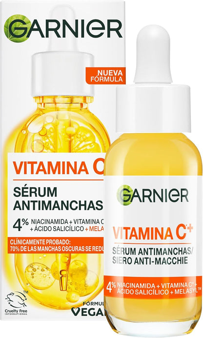Garnier Skinactive Vitamina C Sérum Antimanchas De Día Con 4% De [Vitamina C + Niacinamida + Ácido Salicílico + Melasyl™]. Nº 1 Del Mundo. Reduce El 70% De Las Manchas Oscuras En Solo 5 Días. 30 Ml