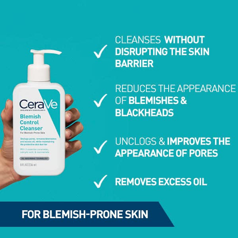 Cerave - Blemish Control, Gel Limpiador Para Acné Y Piel Grasa, Reduce El Acné, Puntos Negros Y Mejora Los Poros, Tratamiento En Gel Con Ácido Salicílico, 473 Ml